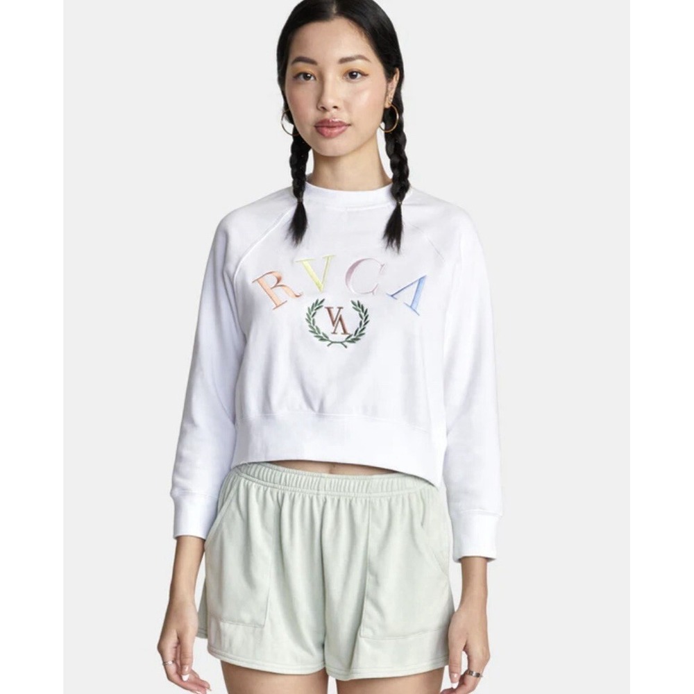 RVCA Bootleg Sweatshirt-Whisper White With Colorful Embroidered‎ Logo Women's XS